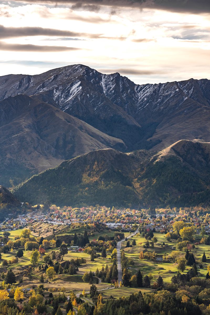 Autumn trees and mountain scenery in Arrowtown near Queenstown