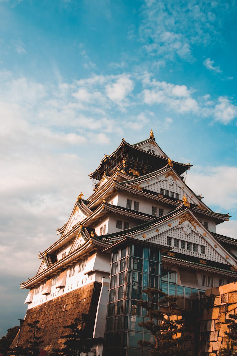 Osaka Castle against blue sky