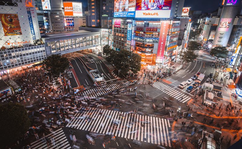 Busy Shibuya Crossing intersection in Tokyo