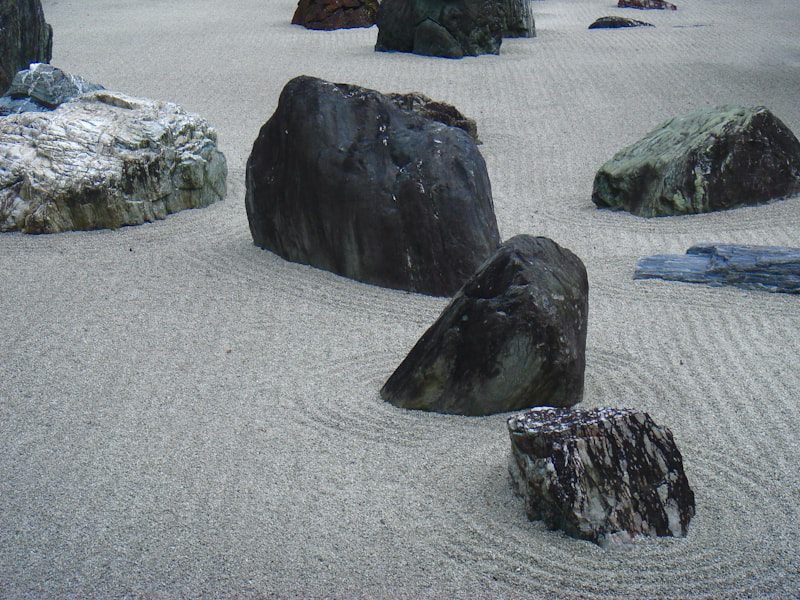 Zen Japanese temple garden with stone lantern